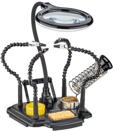 Pomoc lutownicza z lampą powiększającą i ramionami na gęsiej szyi