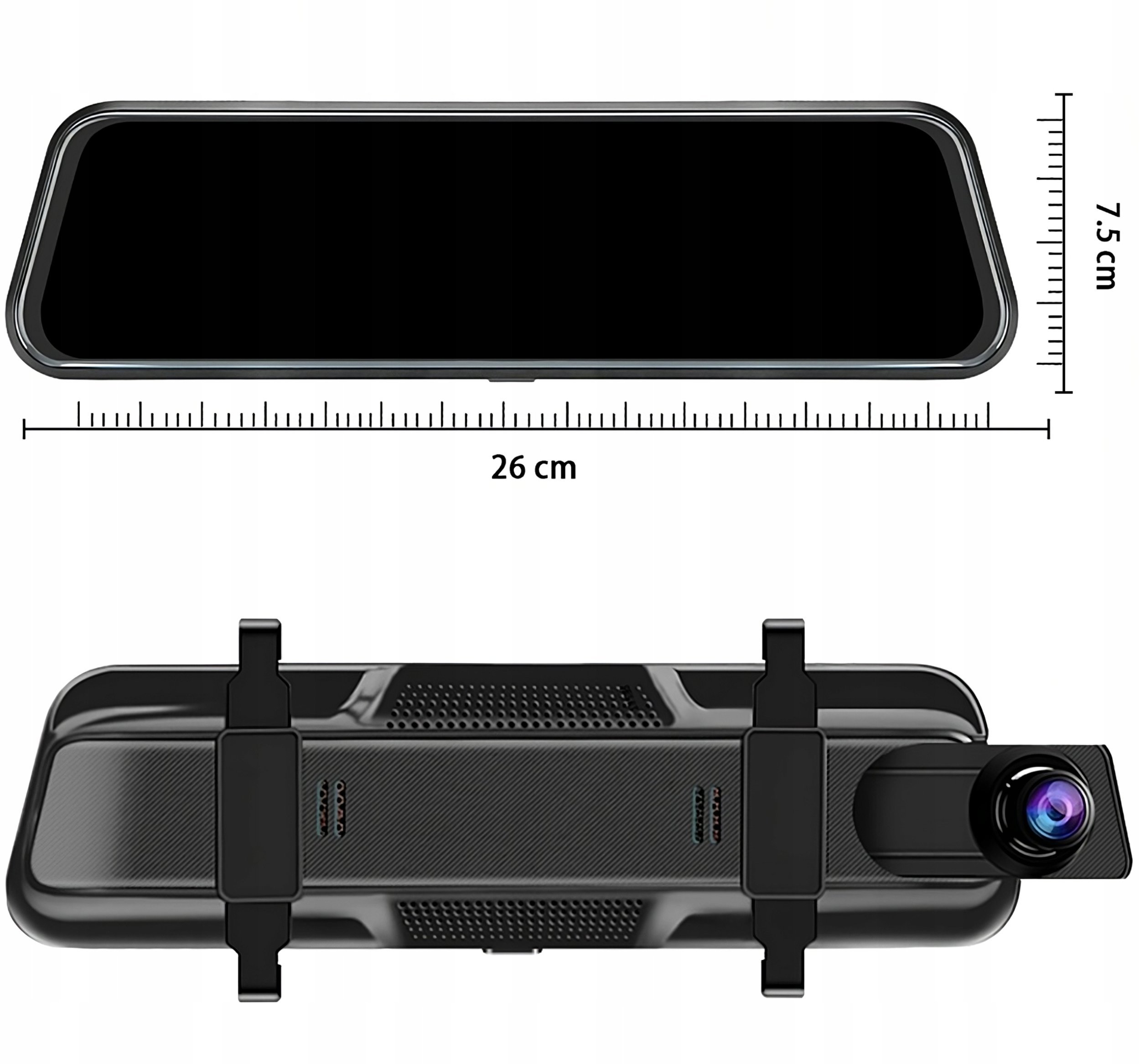 WIDEOREJESTRATOR JAZDY W LUSTERKU DOTYKOWY KAMERA COFANIA REJESTRATOR PRZÓD TYŁ POLSKIE MENU FULL HD