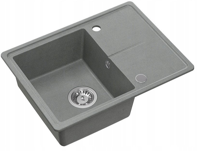 TONY 116 GraniteQ zlewozmywak granitowy silver stone (szary) 1-komorowy z/o (60x45x18,5), z syfonem i zaślepką stal szlachetna