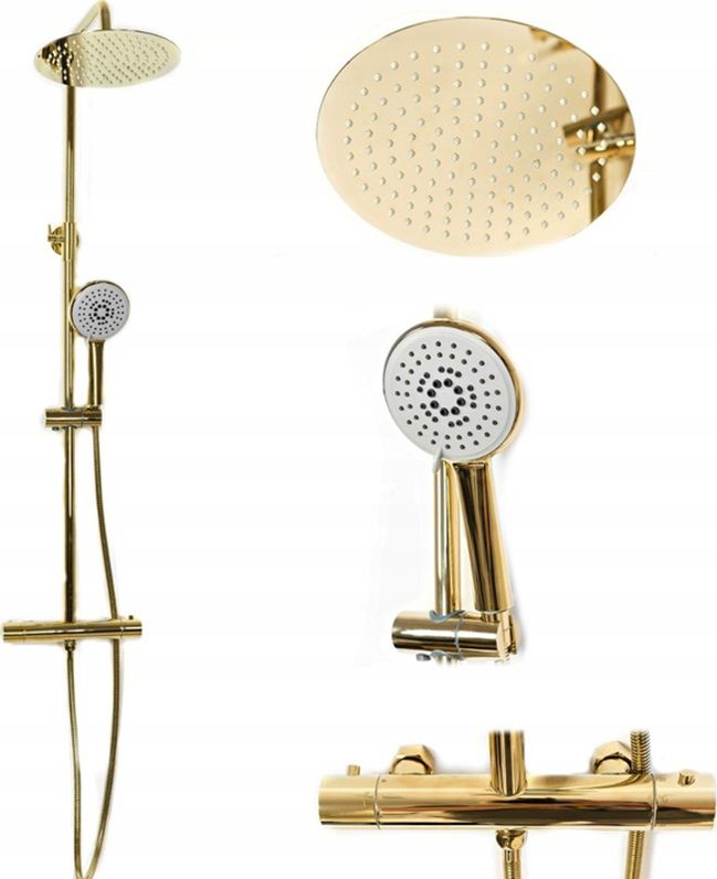 Zestaw prysznicowy Rea Rea z deszczownicą z baterią złoty (REA-P8005)