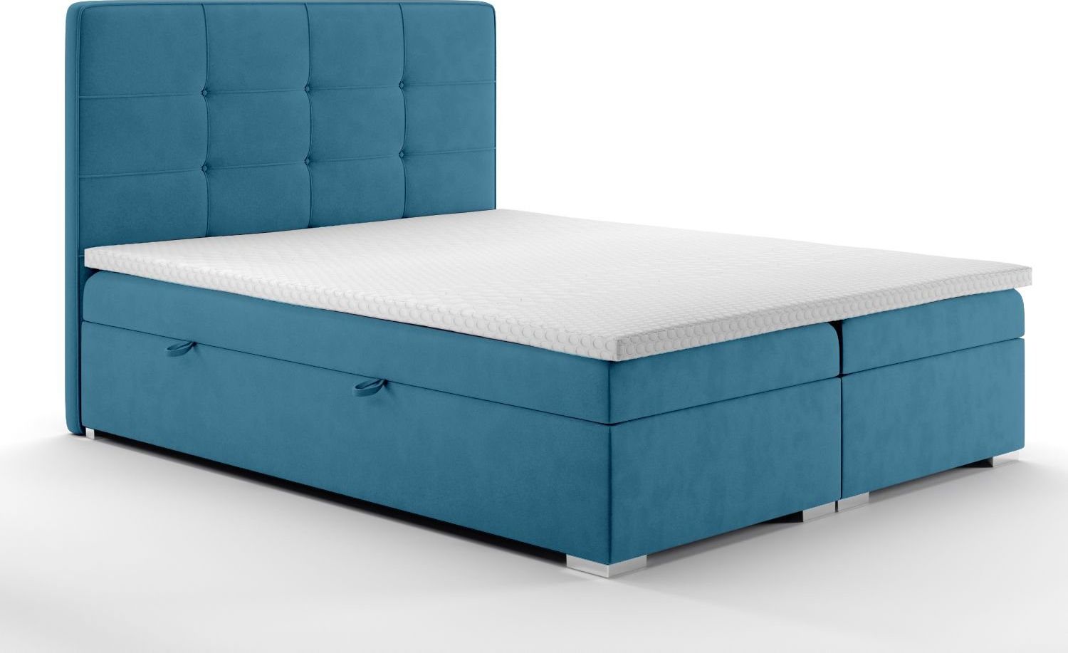 LAVERTO Łóżko kontynentalne TUTO 180x200 ciemno niebieskie velvet z pojemnikiem