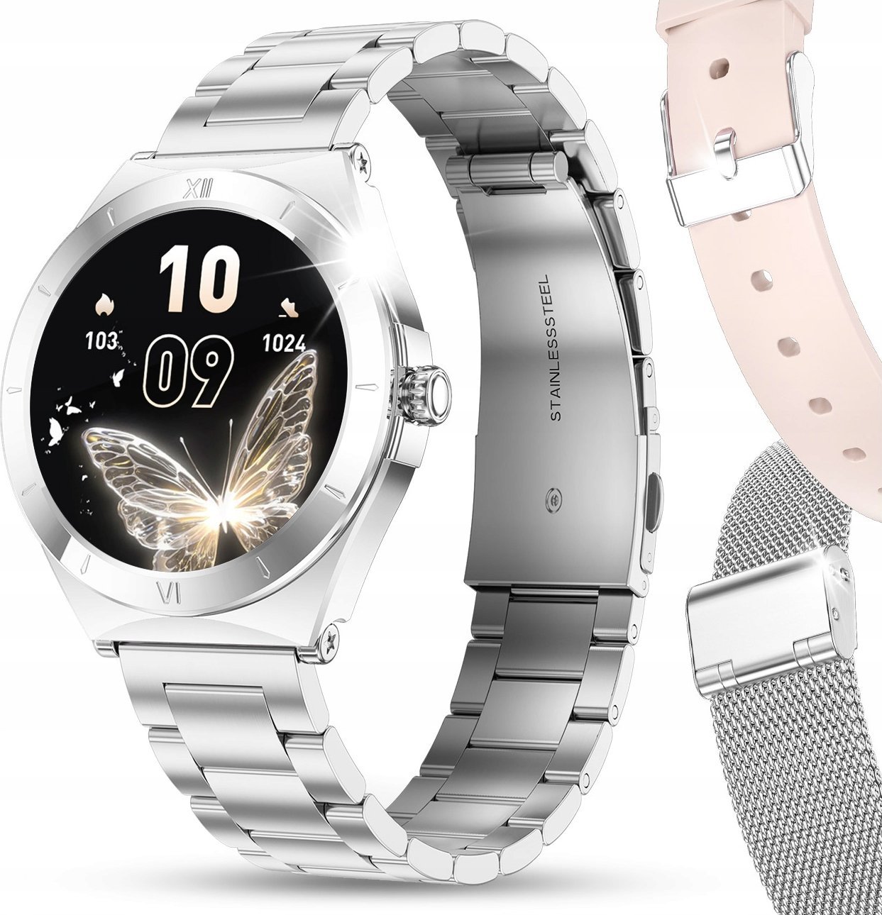 SMARTWATCH ZEGAREK DAMSKI ROZMOWY MENU PL WODOODPORNY AMOLED ZDROWIE 3paski