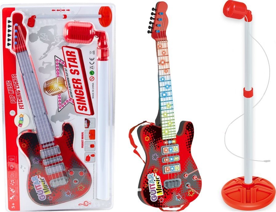 Zestaw Gitara Elektryczna Statyw z Mikrofonem Na Baterie Czerwona