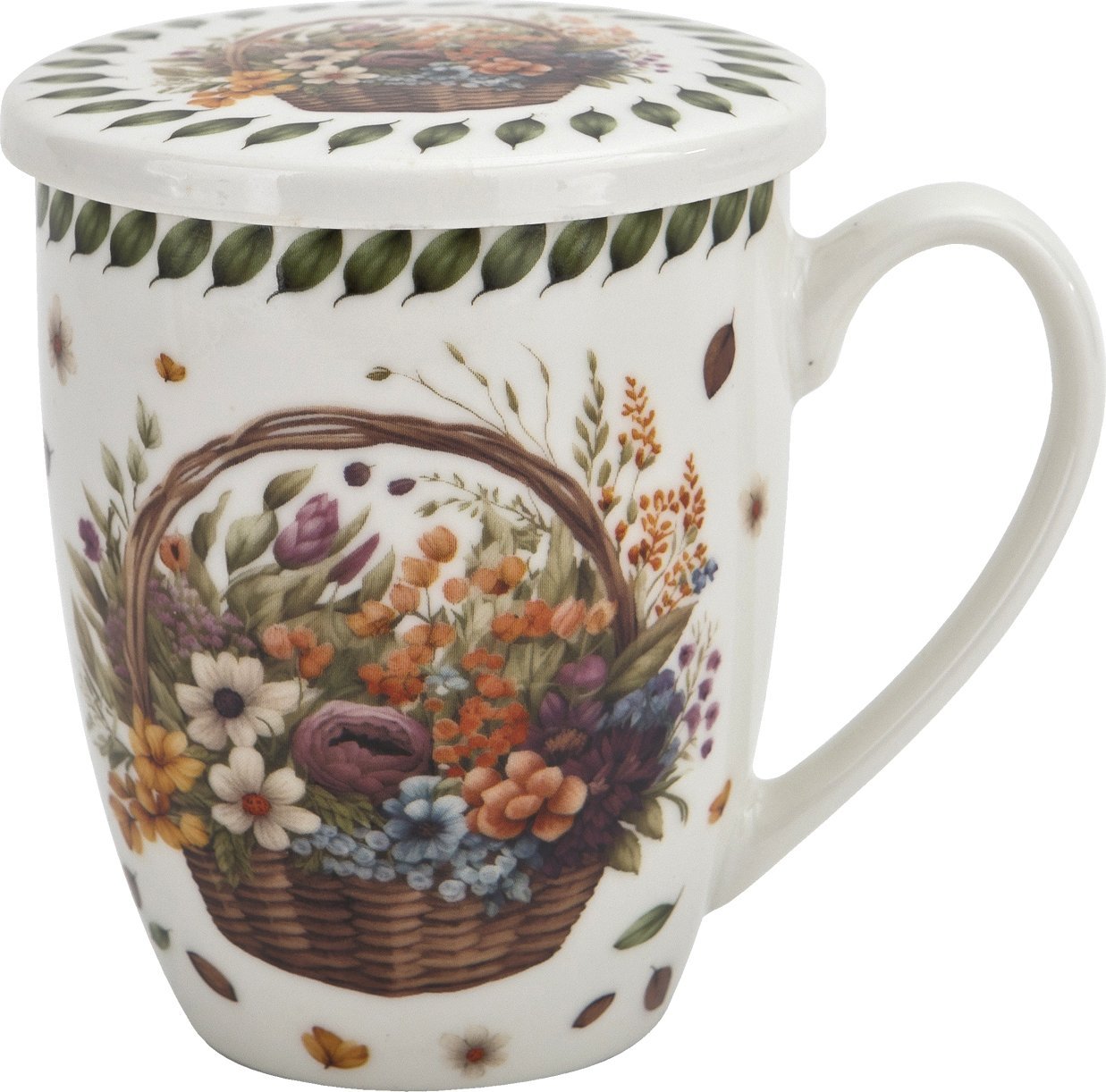 Kubek porcelanowy 360 ml z zaparzaczem Kwiaty Polne