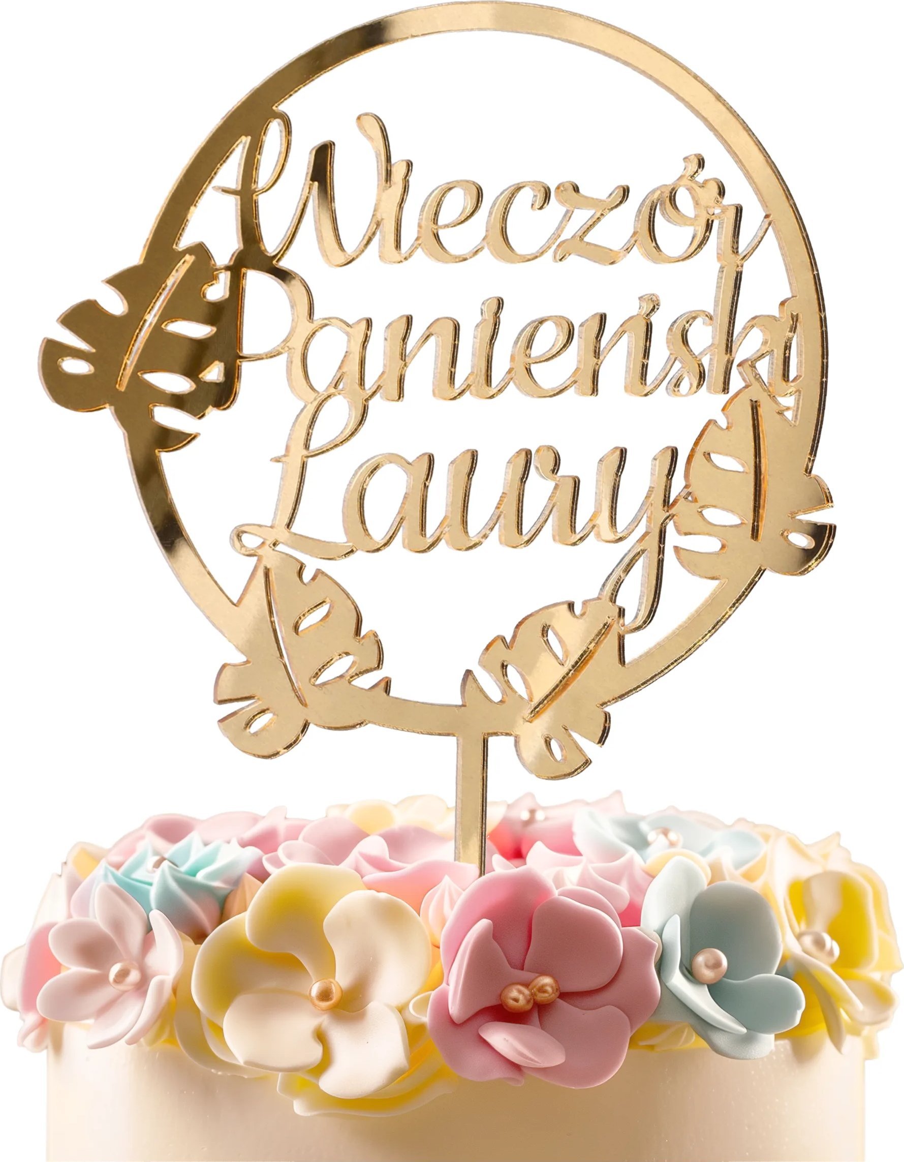 Topper na WIECZÓR PANIEŃSKI toper PERSONALIZOWANY złoty na TORT plexi