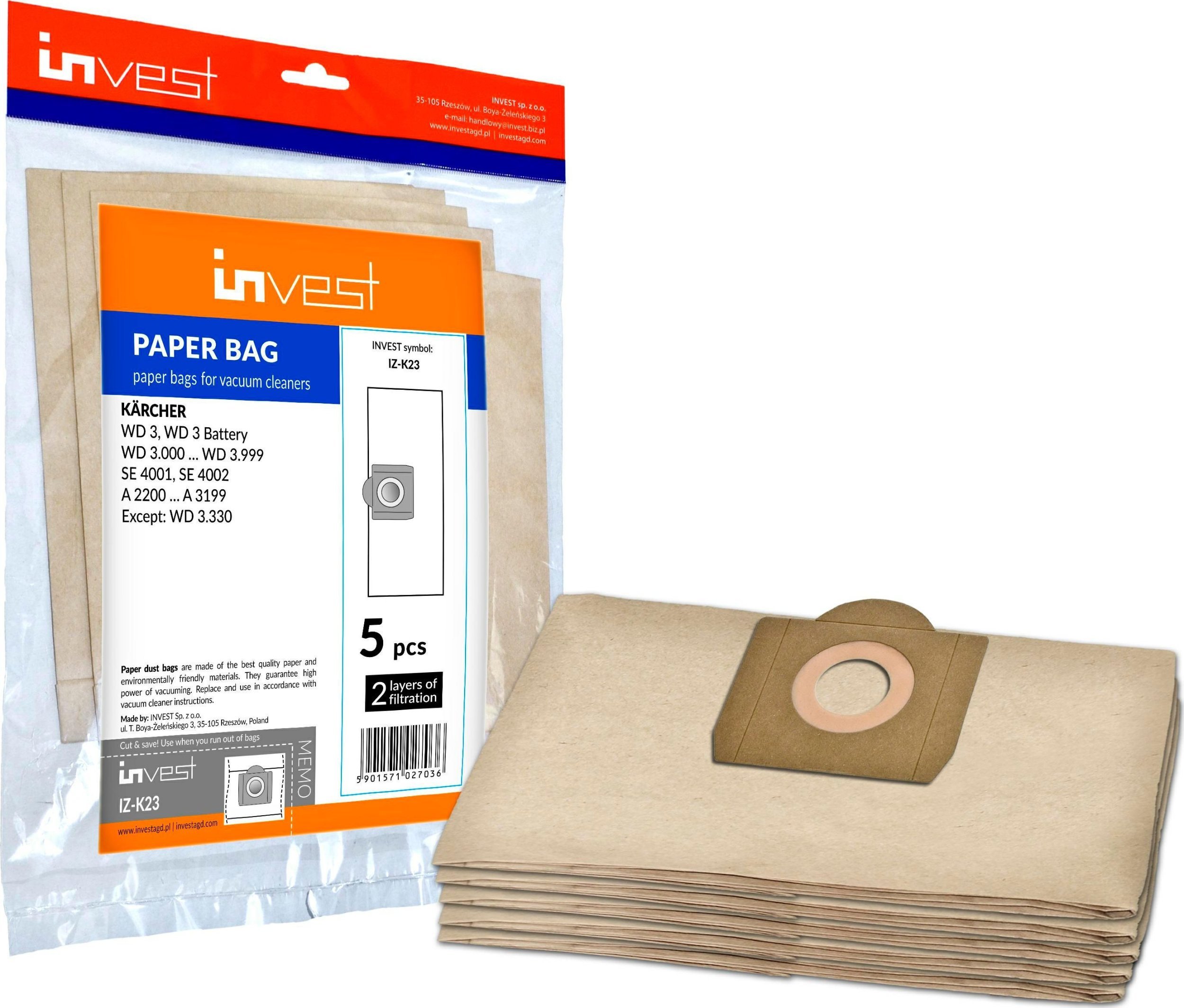 Worek do odkurzacza Boneco 5x Worki papierowe do odkurzacza Invest IZ-K23