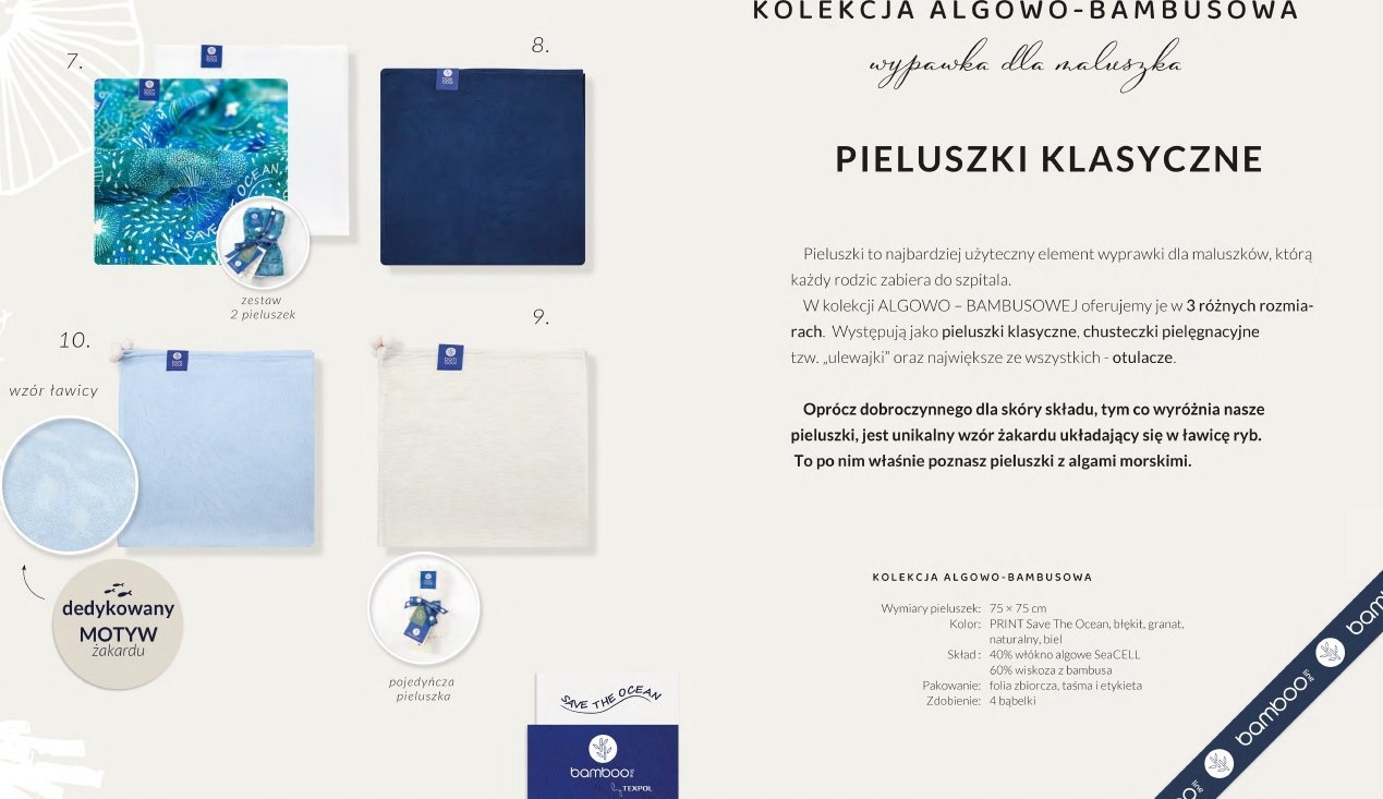 PIELUSZKA BAMBUSOWA/ALG Z BĄBELKAMI 75 X75 NATURALNY SAVE THE OCEAN GAT1