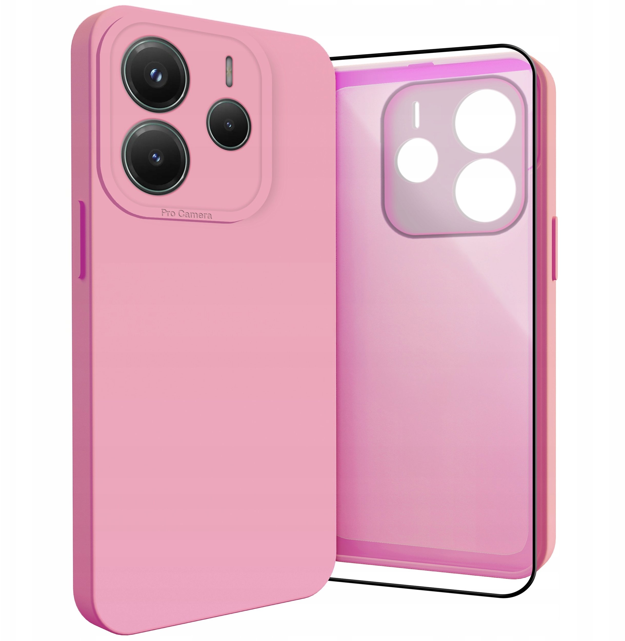 Etui do Xiaomi Redmi Note 14 5G (Osłona Kamery, Różowe, Plecki) Szkło 9H