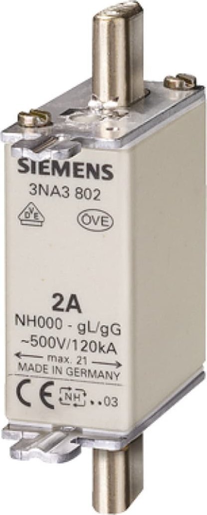 Siemens Wkładka topikowa NH000 80A gG 500V wersja standard zaczepy nieizolowane 3NA3824