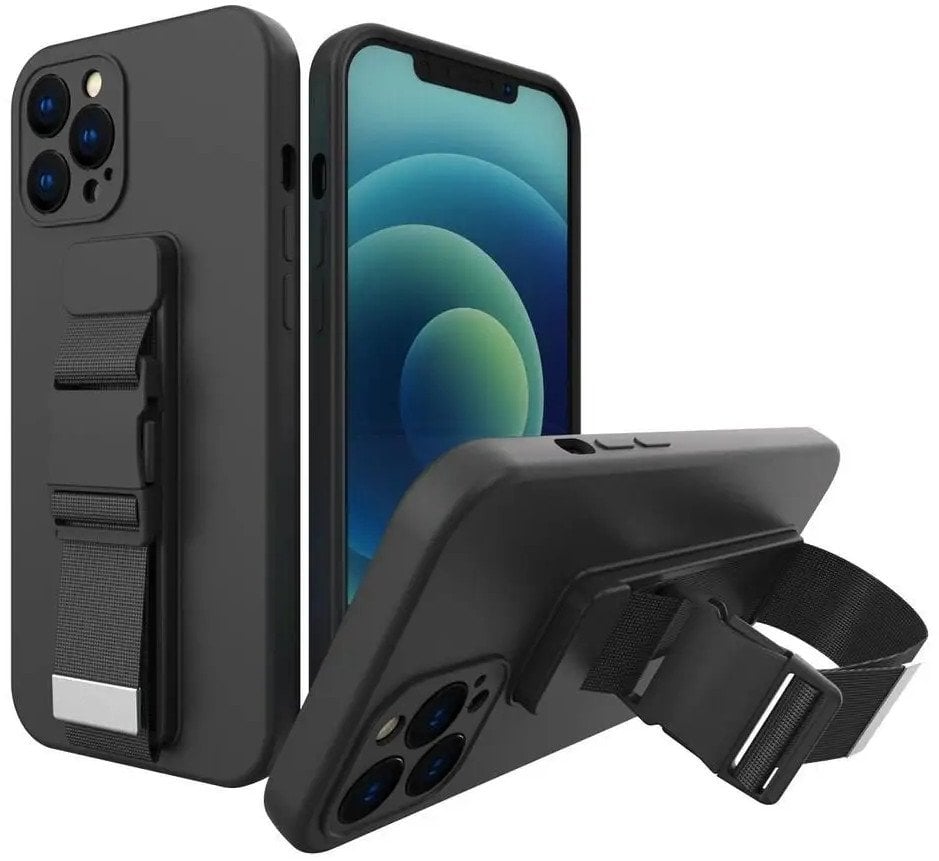 Rope case żelowe etui ze smyczą łańcuszkiem torebka smycz iPhone 13 mini czarny