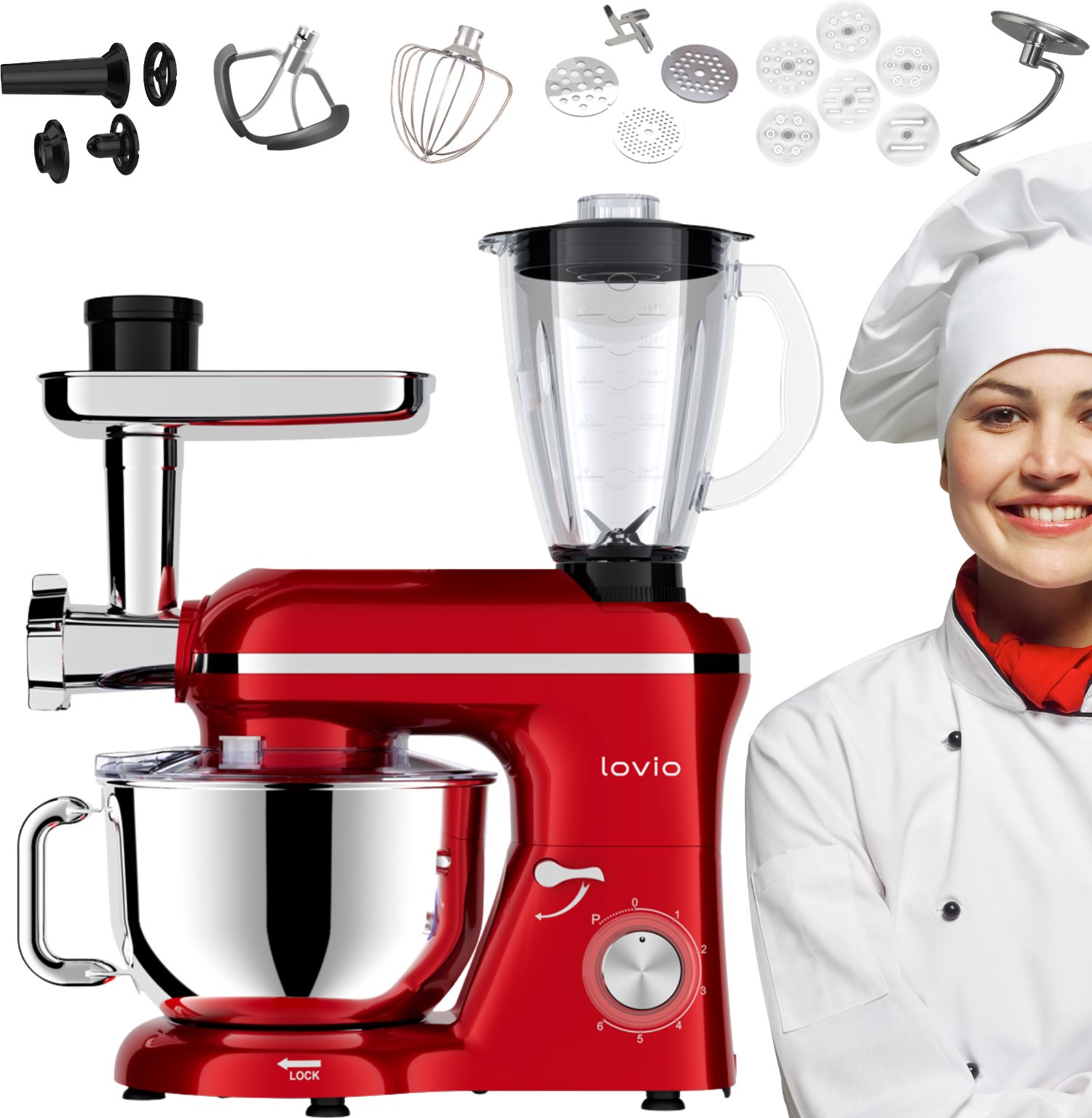 Mikser planetarny Robot kuchenny LOVIO ChefAssistant Plus czerwony LVSTM02PRD