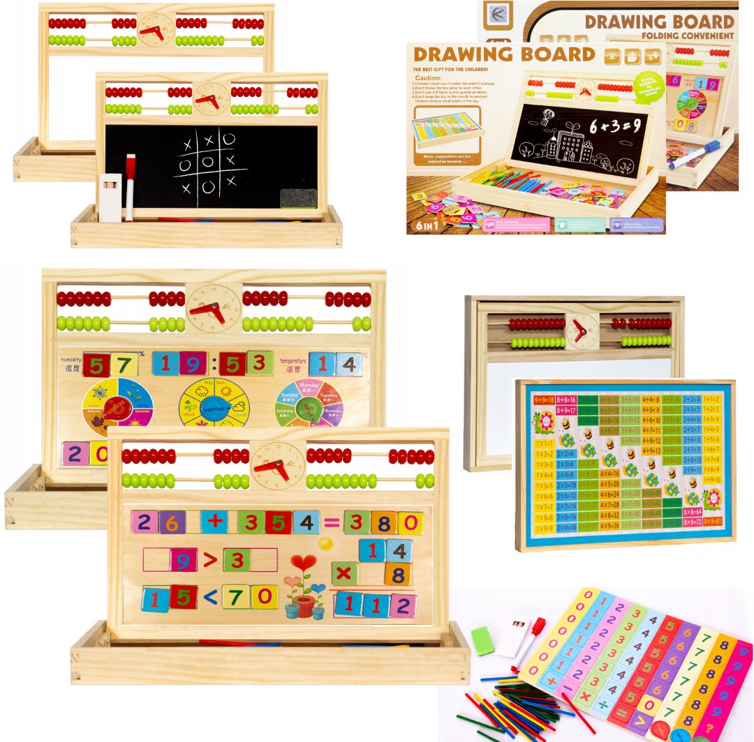 Drewniana wielofunkcyjna tablica edukacyjna 2w1