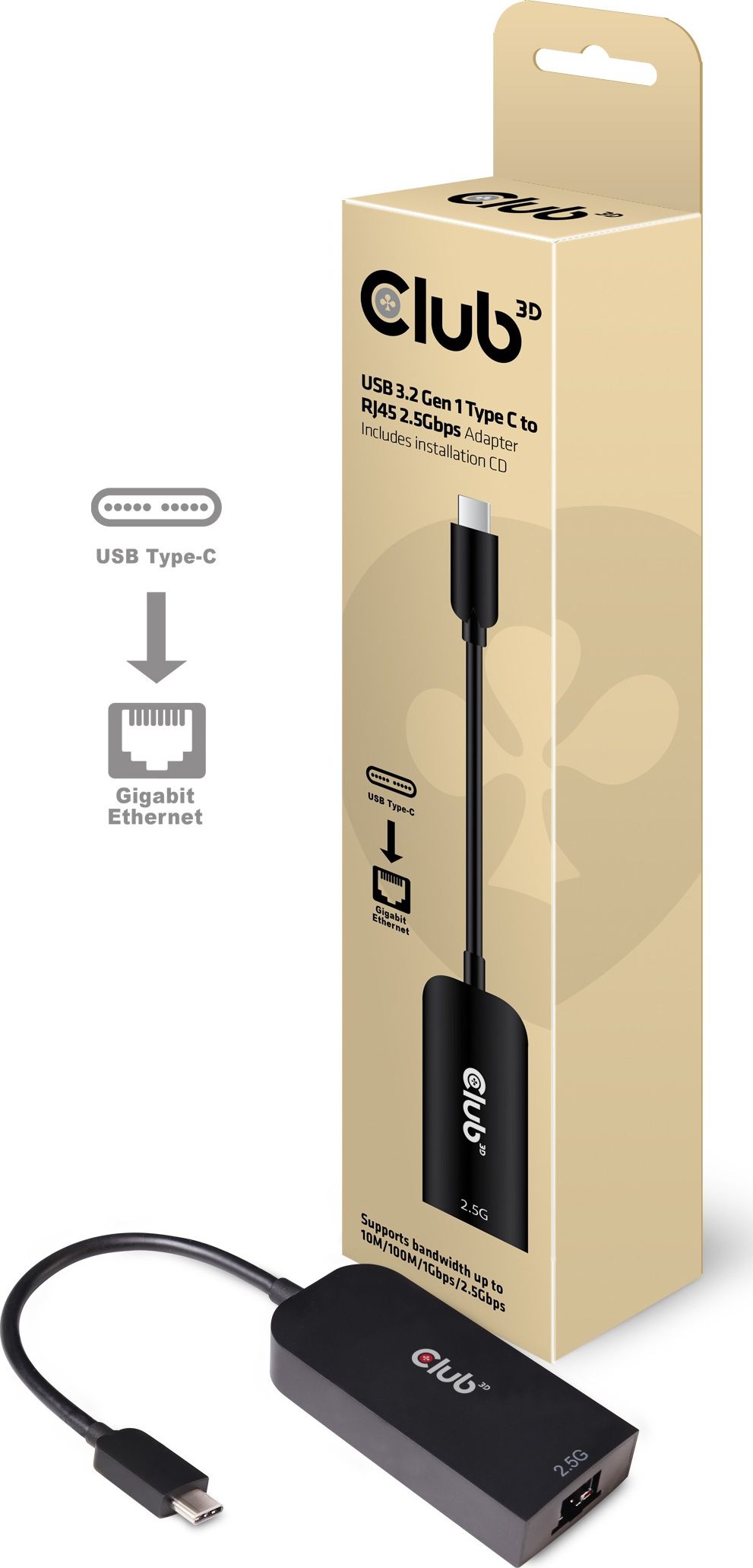 Karta sieciowa Club 3D Adap C3D Typ C 3.2 Gen1 -> RJ45 2.5Gbps