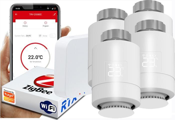 RTX 4x Głowica Termostat + Bramka Zigbee WiFi Tuya SET