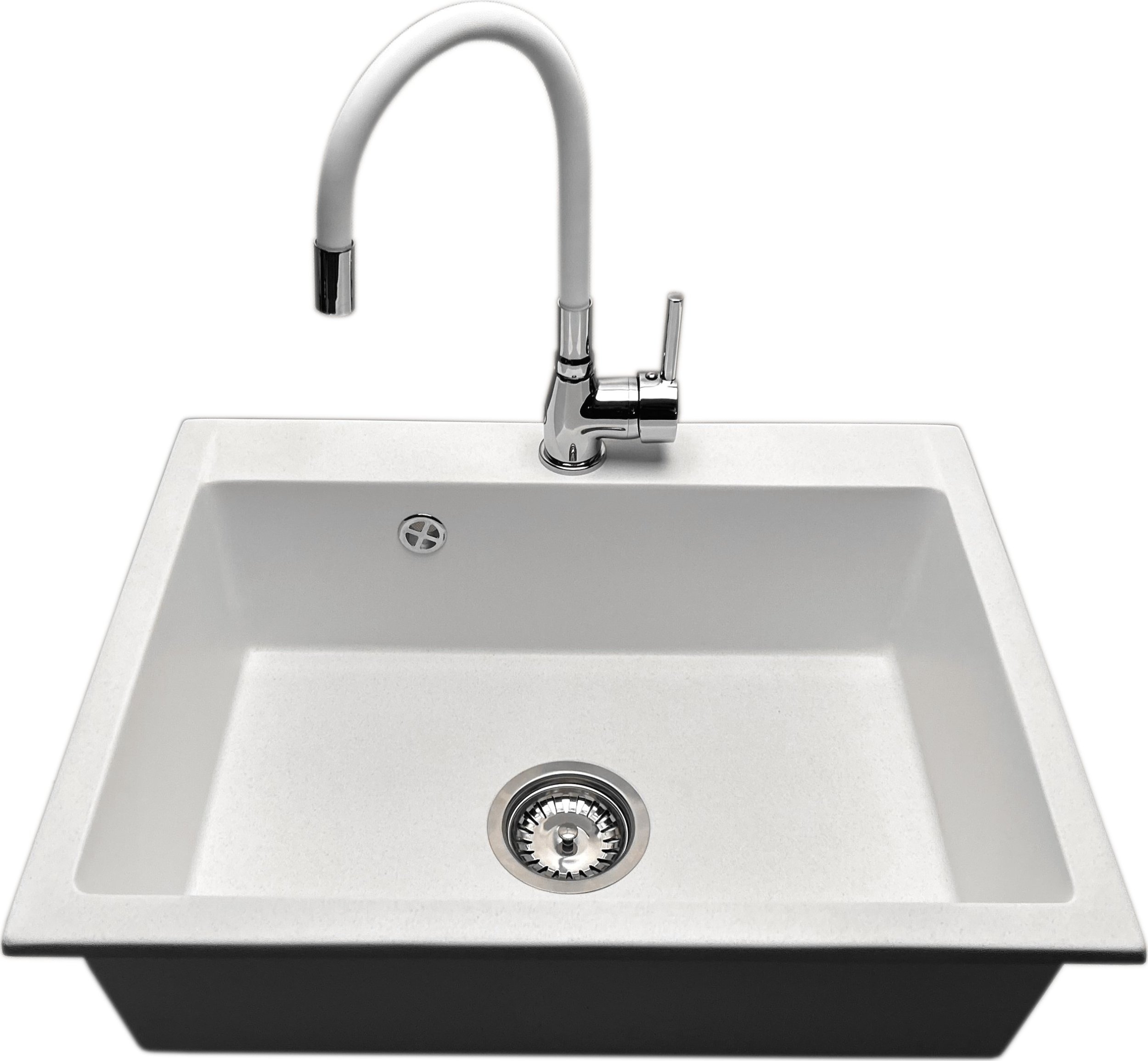 Zlewozmywak PREHNIT Zlewozmywak jednokomorowy ELAN biały + bateria Flex LAVO