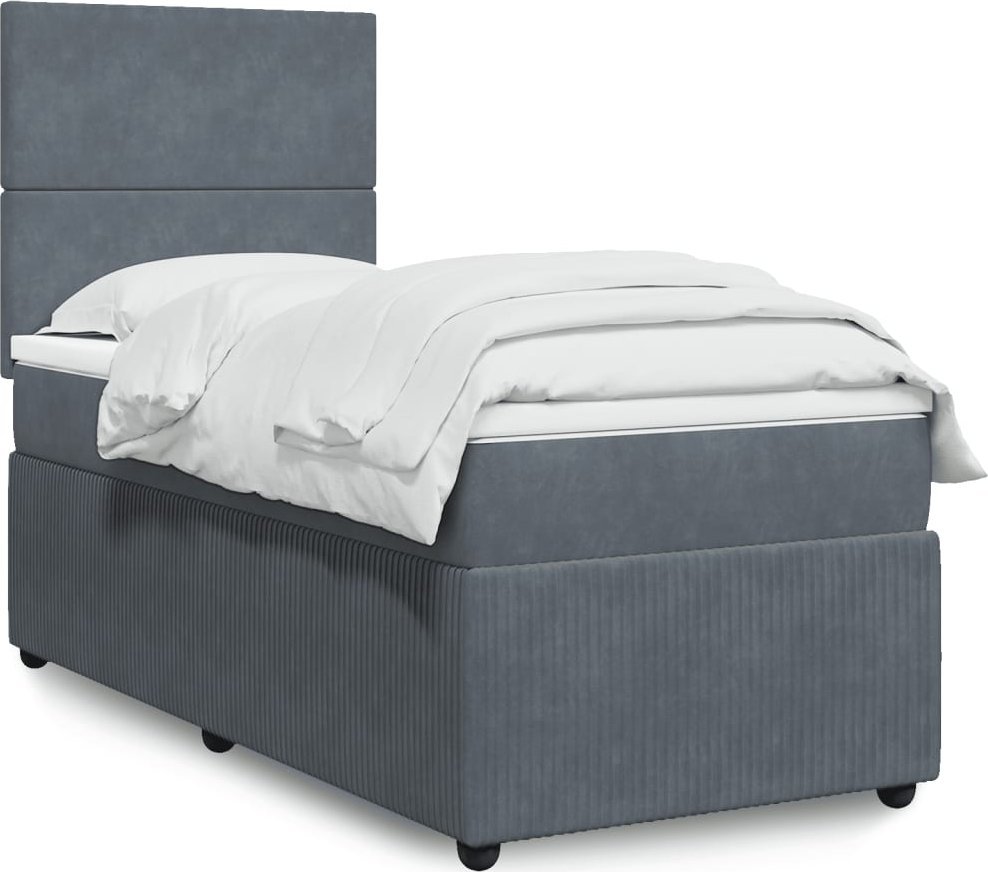 vidaXL Łóżko kontynentalne z materacem, ciemnoszary aksamit, 100x200cm