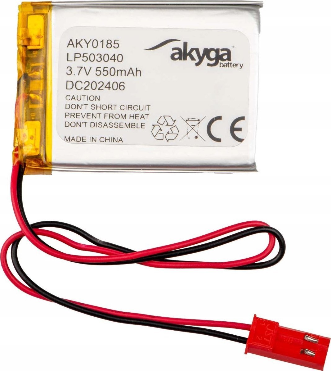 Akumulator Li-Po LP503040 Akyga AKY0185 3.7V / 550mAh PCM złącze JST 2-Pin 150mm