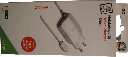 Ładowarka 2GO 2GO Ladegerät 12W Lightning + 1x USB, Kabel 1,4m, weiß