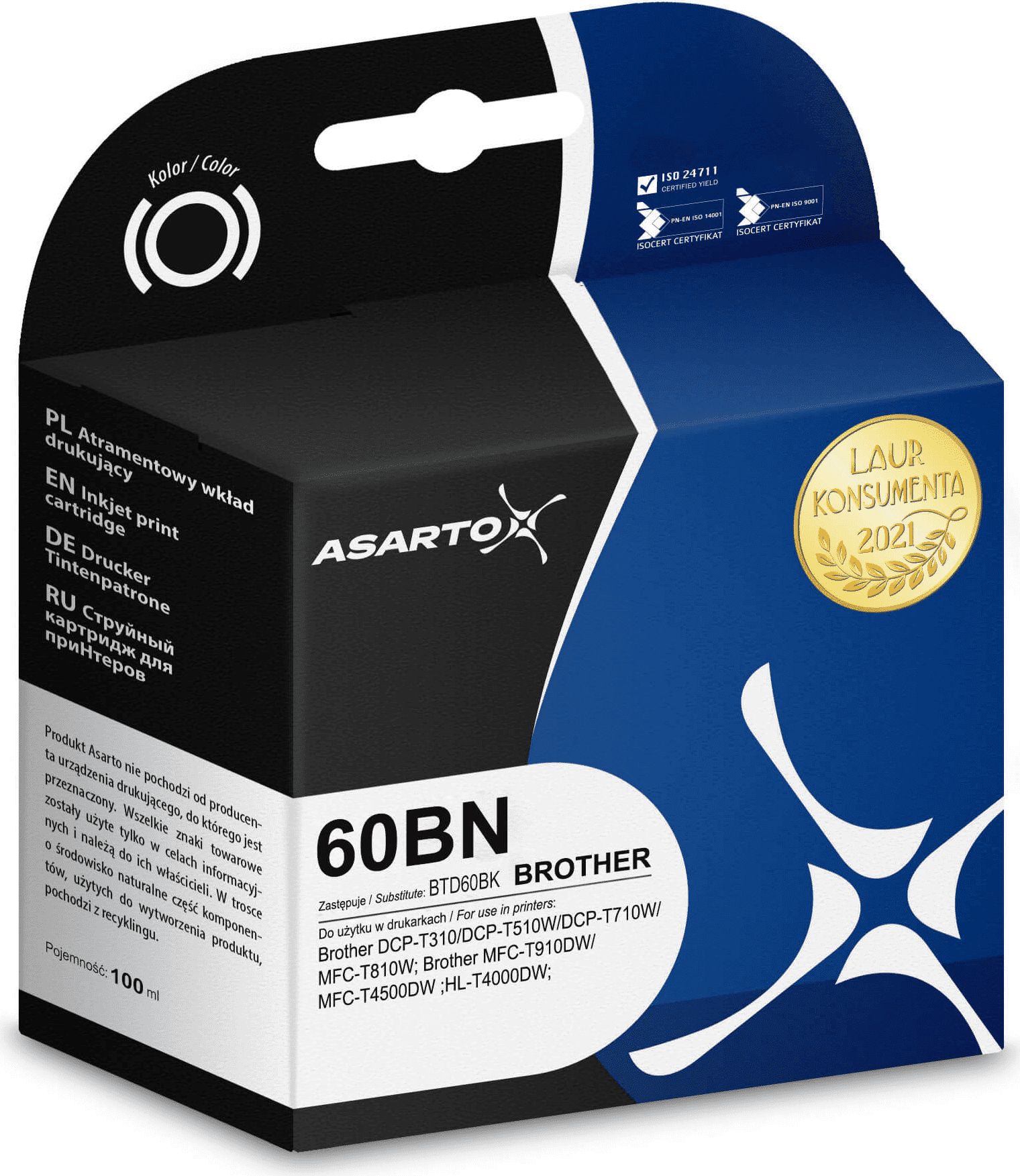 Tusz Asarto Tusz Asarto do Brother 60BN | BTD60BK | 100ml | black