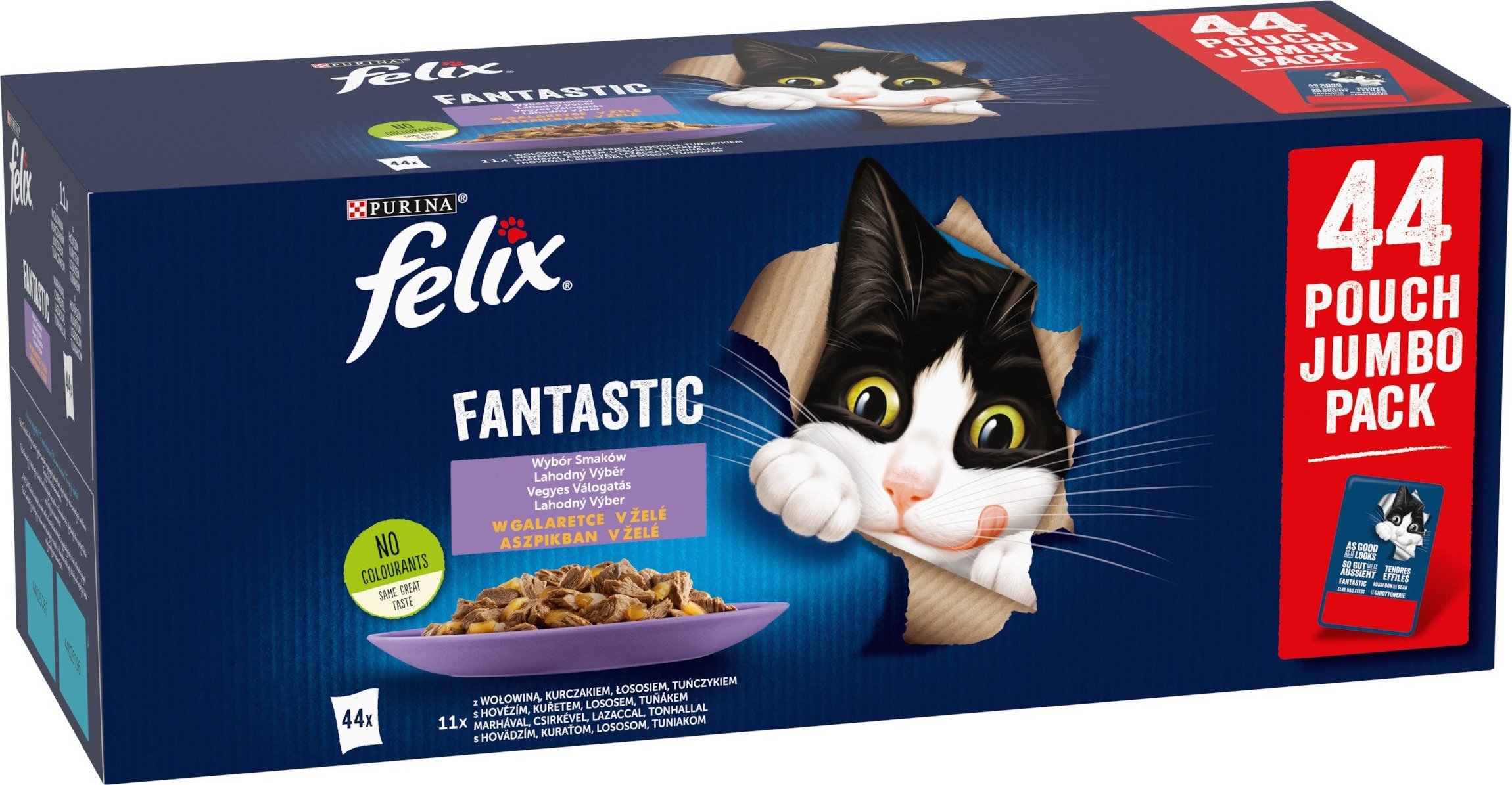 Purina Felix Fantastic Karma dla kotów wybór smaków w galaretce 3,74 kg (44 x 85 g)