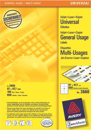 Avery Zweckform Papier do Wydruku Etykiet, 100 arkuszy (3660)