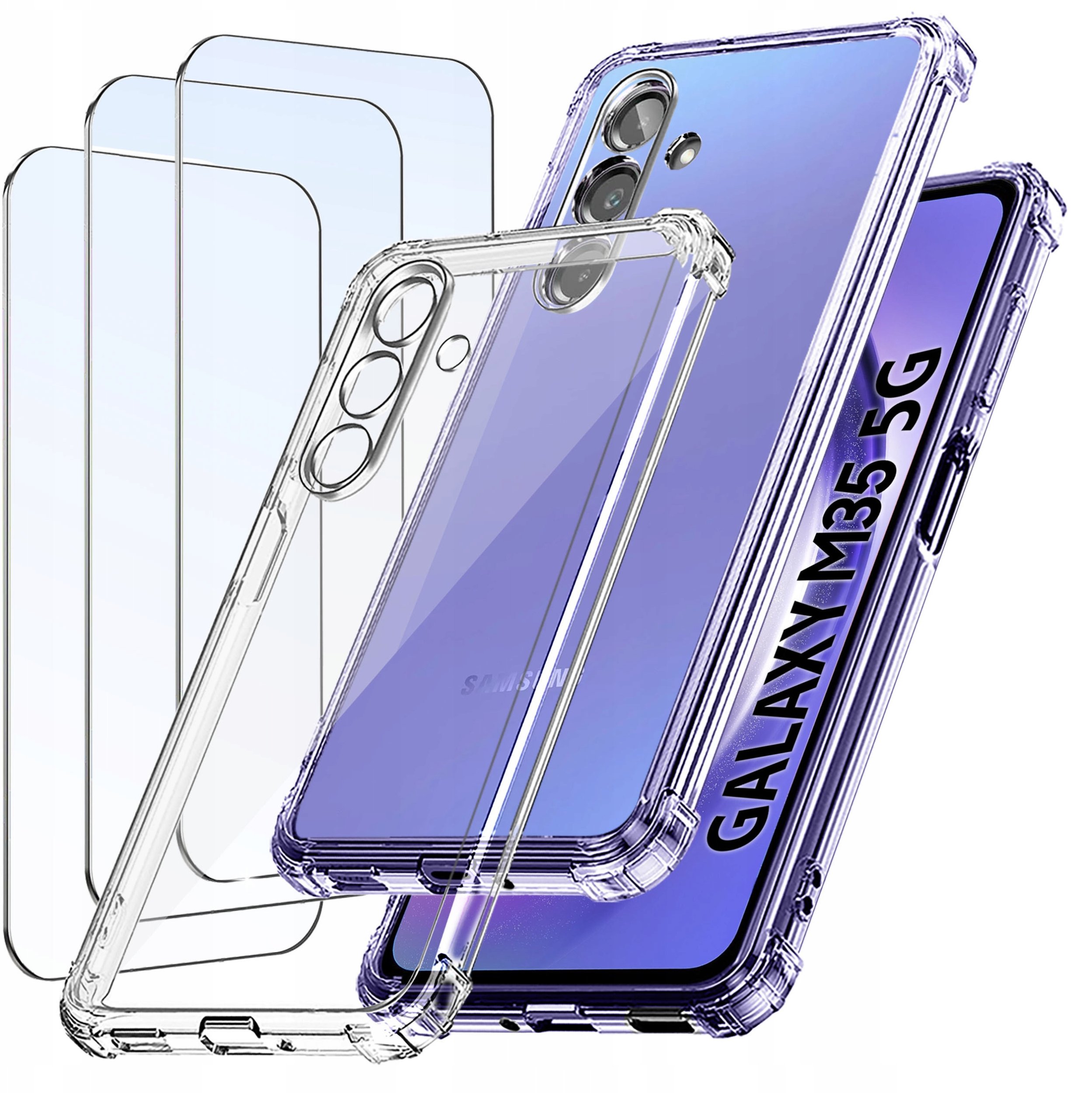 ZESTAW Etui do Samsung M35 5G ANTI-SHOCK CLEAR WZMACNIANE + 3 SZTUKI SZKŁO