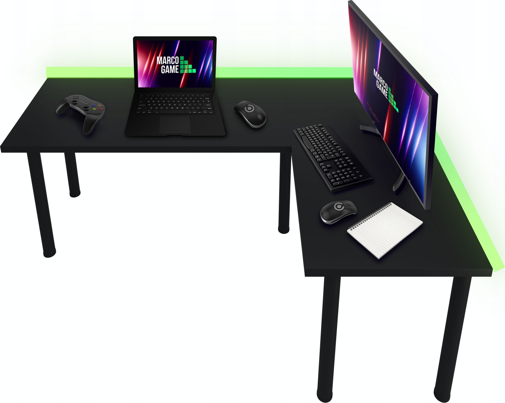 Biurko Marco Game Corner Czarne 207 cmx68 cm