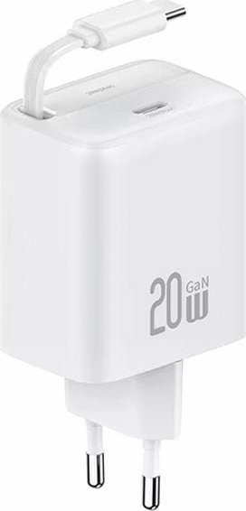 Ładowarka Usams USAMS Ład. siec. 1xUSB-C ze zwijanym kablem USB-C Retractable PD+QC 20W Gan Fast Charging biały/white YC Series CC233TC02 (US-CC233)
