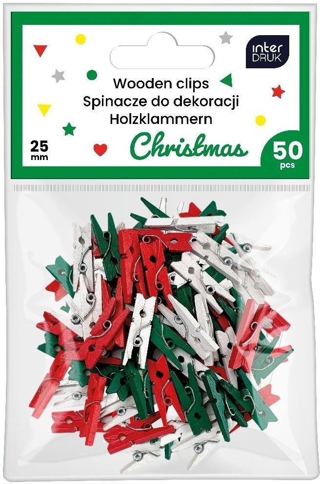 Dekoracja świąteczna Interdruk Spinacze kolorowe do dekoracji mini 50szt Christmas