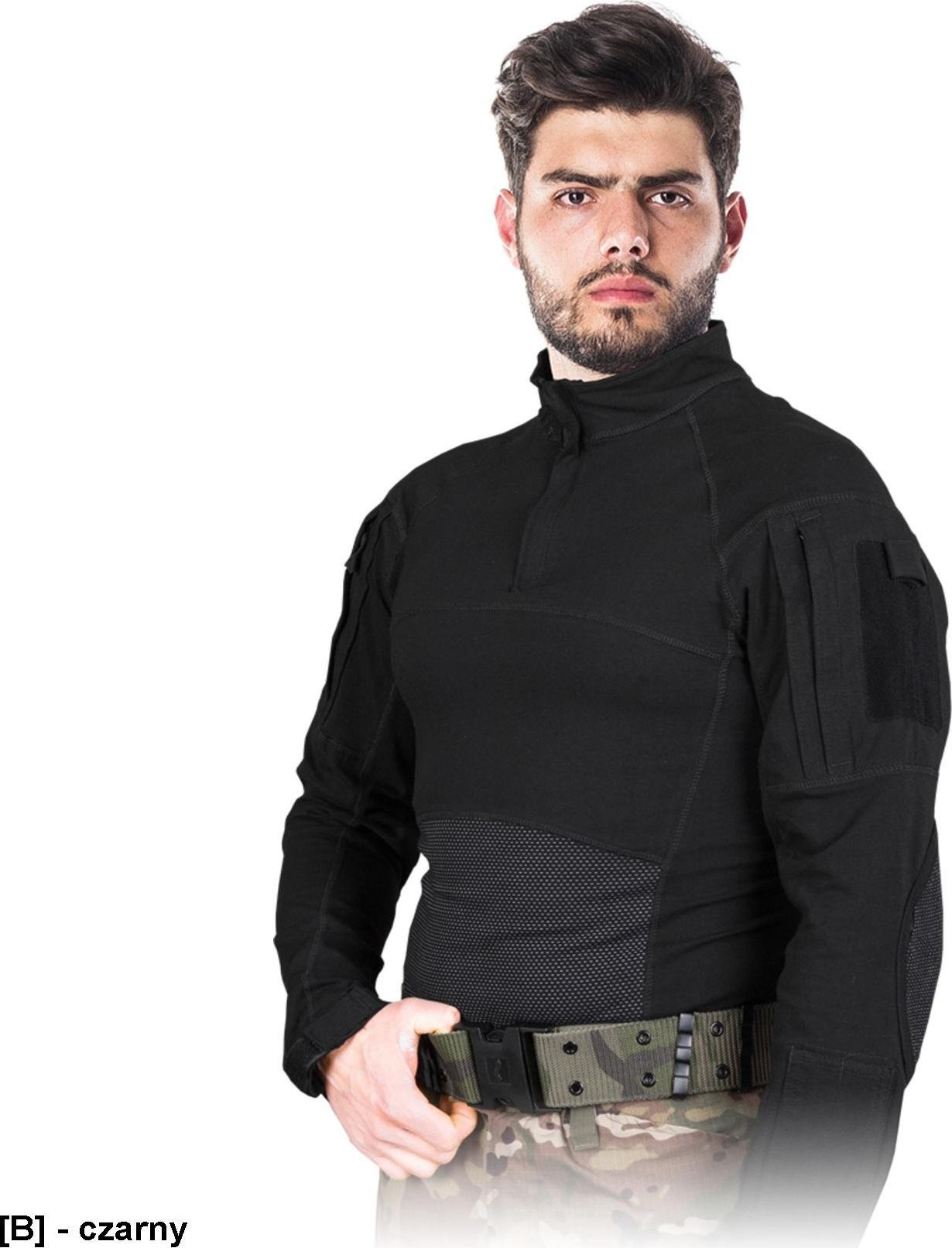 R.E.I.S. TG-OSPREY-L - Elastyczna koszulka długi rękaw, suwak, 94% bawełna, 6% spandex, 180 g/m, - czarny 2XL