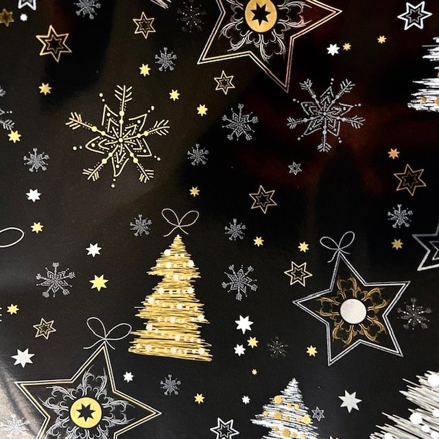 Fastima Papier świąteczny czarny z płatkami śniegu 70cmx2m 282m70