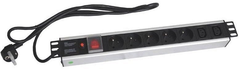 XtendLan 19" rozvodny panel 5x230V, 2xIEC320-C13, norma czeska, vypínač, indikátor napětí, nadproudová ochrana, kabel 1,8m, 1,5U