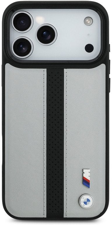 Etui BMW M Perforated Stripe Logo MagSafe do iPhone 17 Pro szary