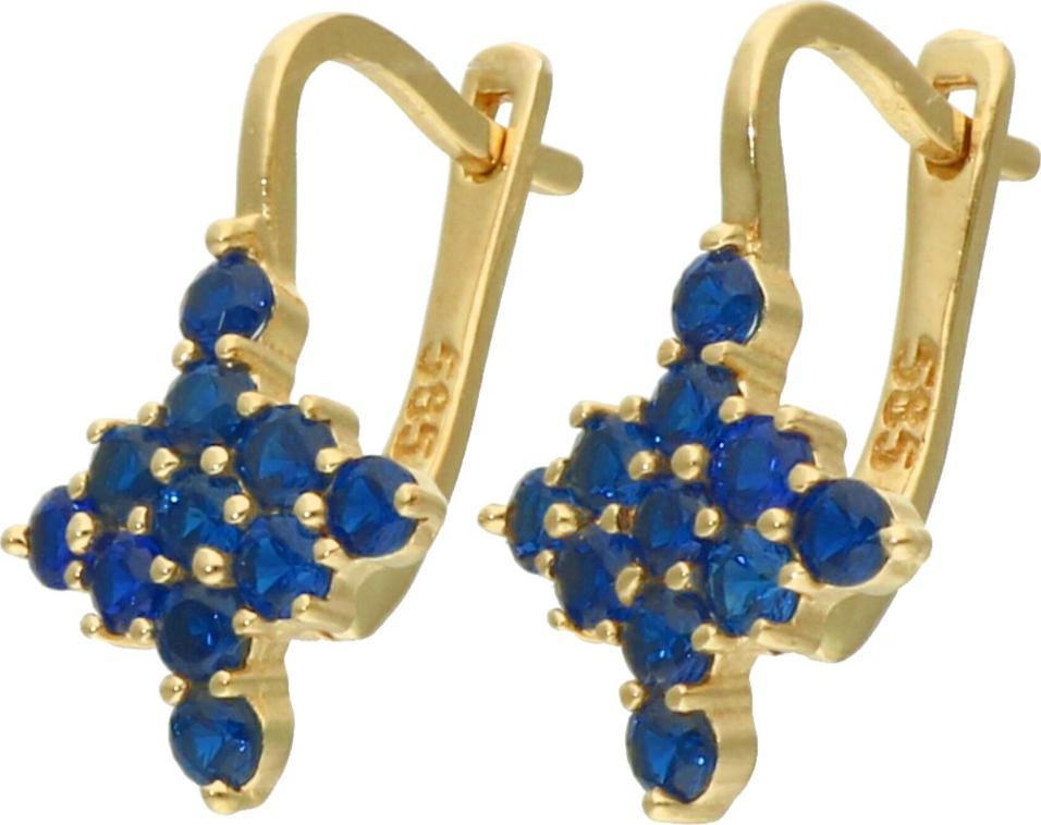 Rosanto Ciekawe złote kolczyki z niebieskimi cyrkoniami 585 14k