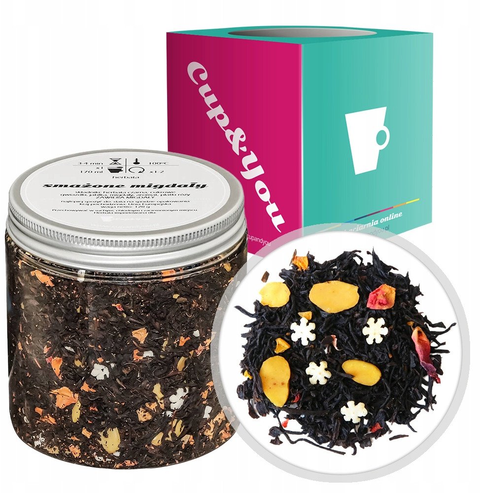 Herbata czarna SMAŻONE MIGDAŁY jabłka migdały płatki róży na prezent 120g - sypana liściasta herbata PREMIUM Cup&You