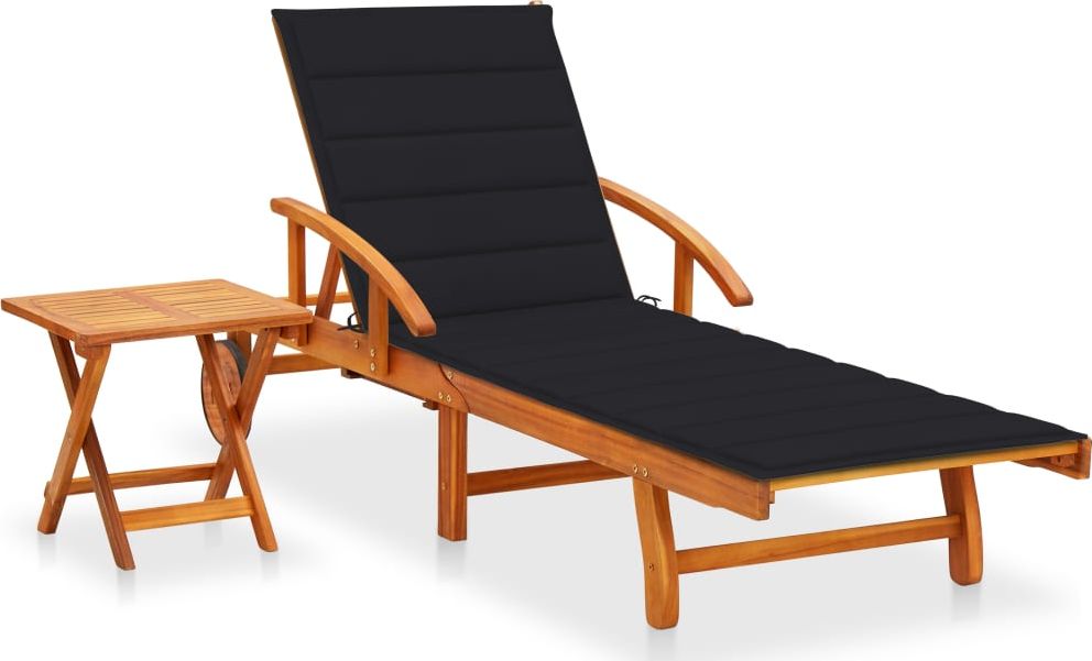 vidaXL Ogrodowy leżak ze stolikiem i poduszką, lite drewno akacjowe