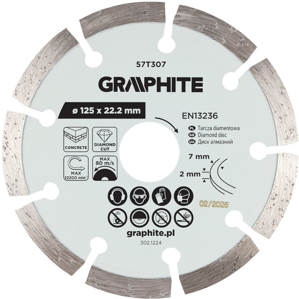 Tarcza diamentowa do cięcia segmentowa, 125 x 22.2 mm, na sucho
