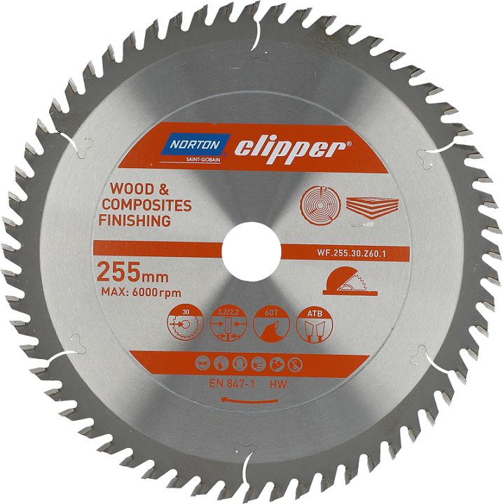 Norton Clipper NORTON PIŁA TARCZOWA 255mm x 30mm x 60z DREWNO I KOMPOZYTY ATB (3,2 / 2,2) N70184608113