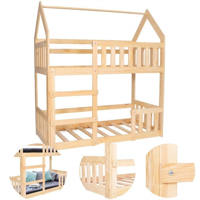 Łóżko domek piętrowe 160x80 cm drewniane łóżeczko dla dzieci z drabinką UNIWERSALNY