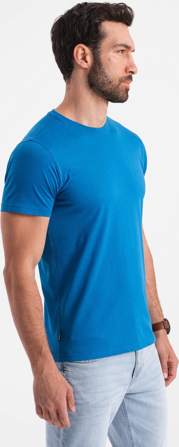 Męski klasyczny bawełniany T-shirt BASIC - niebieski V12 OM-TSBS-0146 3XL
