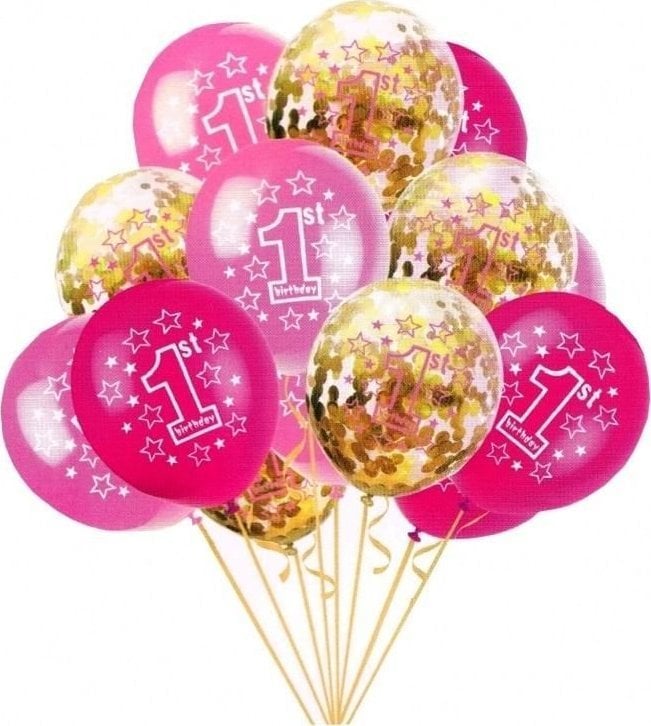 Teka Balony 1st Birthday różowe 12szt