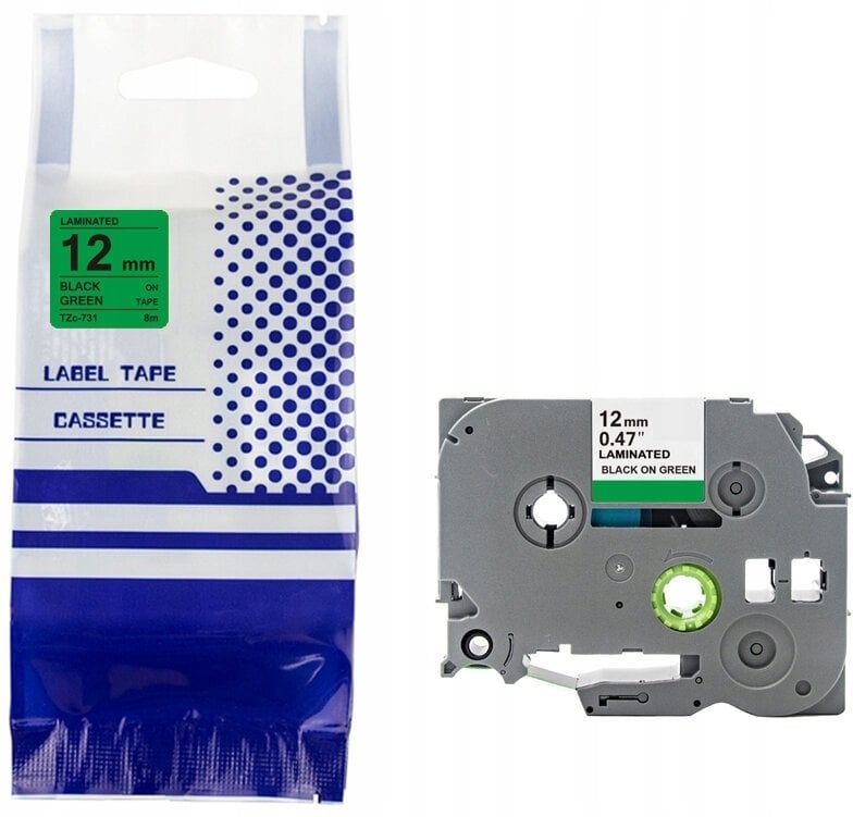 Taśma BROTHER TZE-731 12mm x 8m czarny na zielonym zamiennik