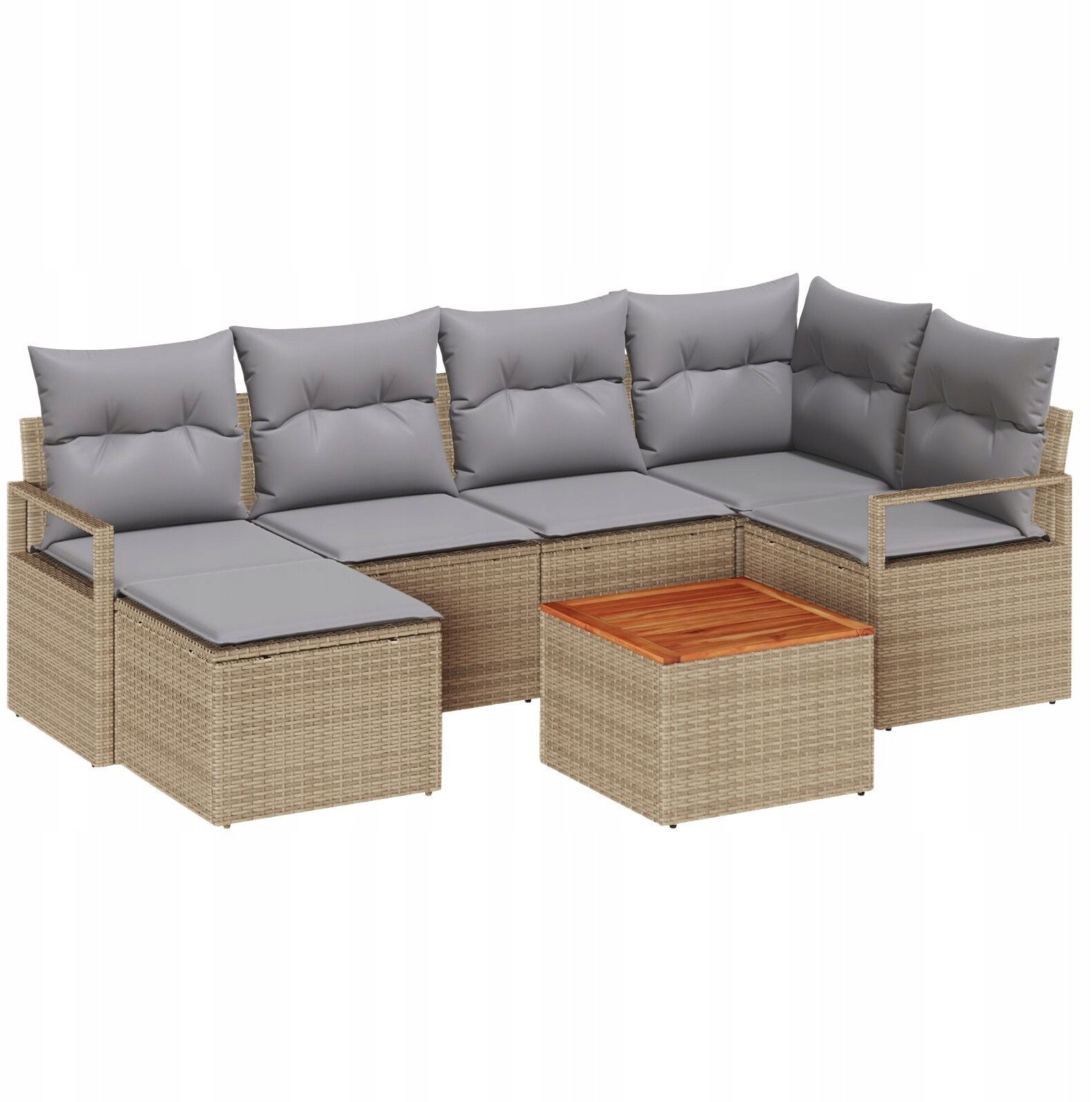 vidaXL 7-elementowy zestaw sof ogrodowych z poduszkami Beżowy Rattan Akacja, vidaXL 2-osobowa sofa ogrodowa z miejscem do przechowywania i poduszkami