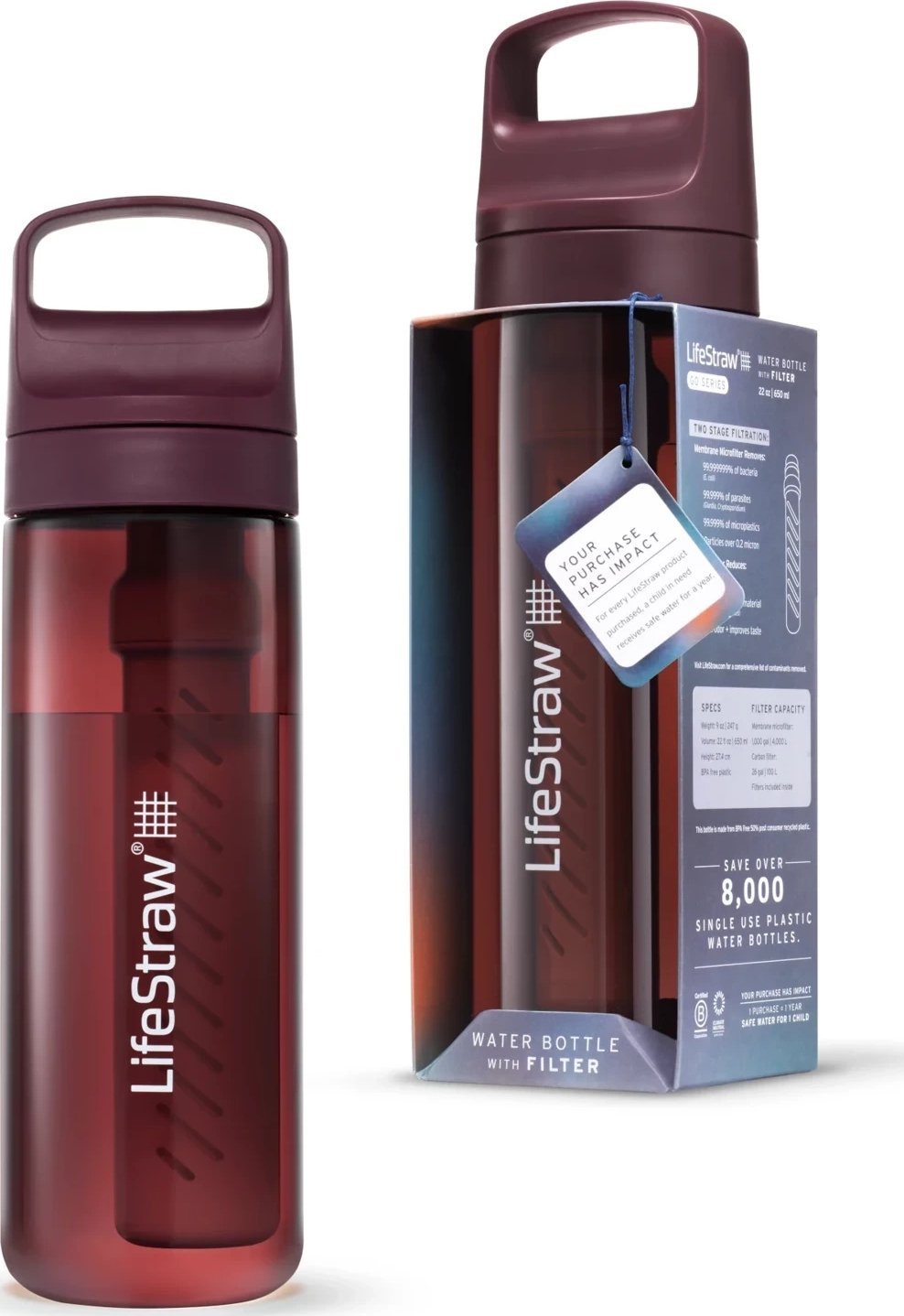 LifeStraw LifeStraw Go 2.0 Czerwona butelka filtrująca 0,65L Merlot Me Away