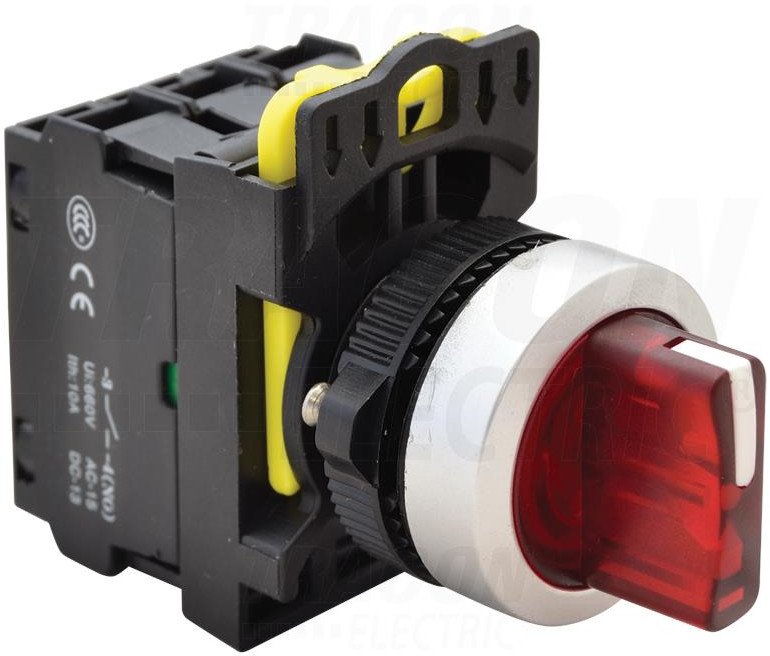 Przełącznik pokrętny podświetlany LED, trzystanowy sprężynowy NYK3-SL34R czerwony