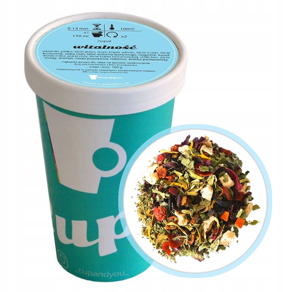 Herbata ziołowa bomba witaminowa WITALNOŚĆ mięta melisa hibiskus anyż 100g - herbata liściasta sypana mieszanka napar susz