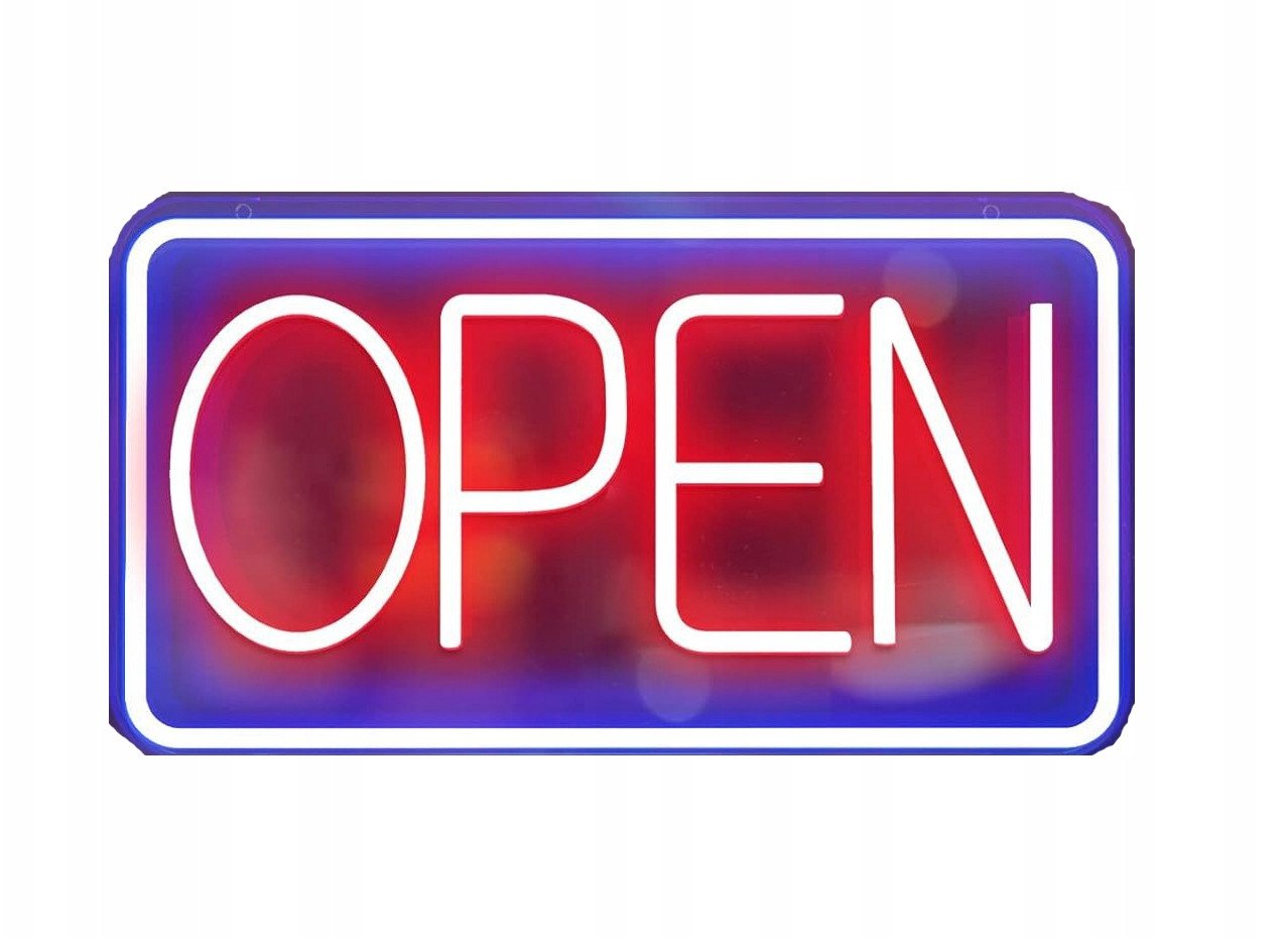 SZYLD NEON OPEN do sklepu kawiarni baru lokalu na USB WŁĄCZNIK +ZAWIESZKI
