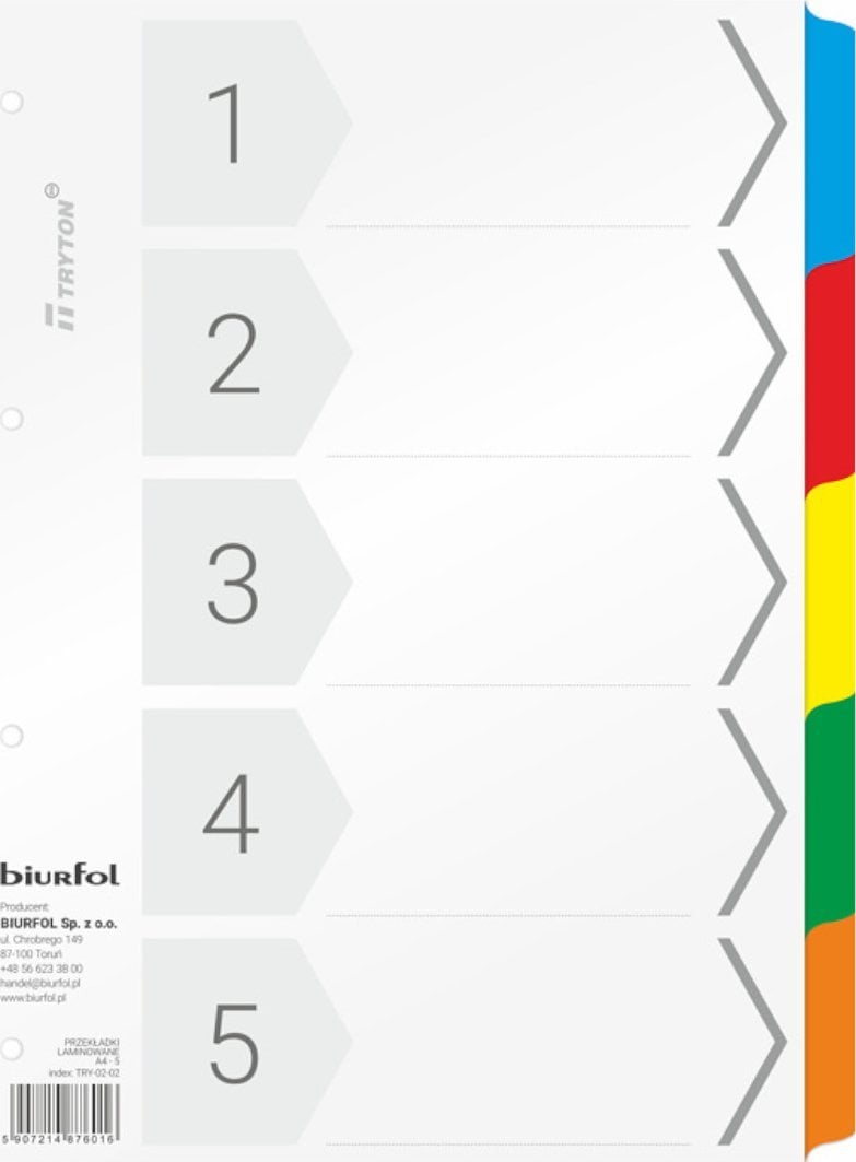 Biurfol Przekładki kartonowe Biurfol A4 5 kart