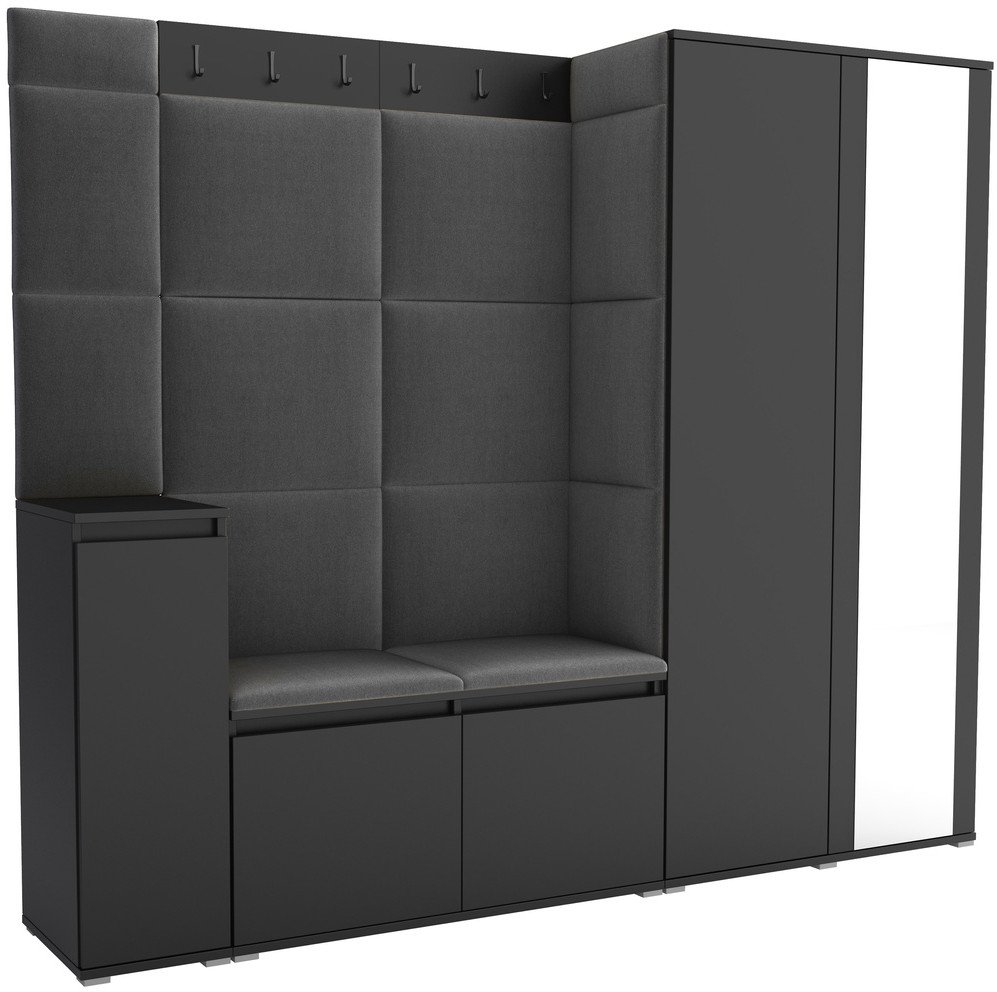 Tapicerowana garderoba Noris VIII z lustrem - kolor czarny + tkanina Trinity 15