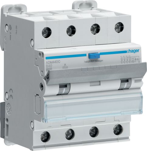 Hager Wyłącznik różnicowonadprądowy 3+N B 40A 0,03A Typ A 6kA RCBO (ADM440C)